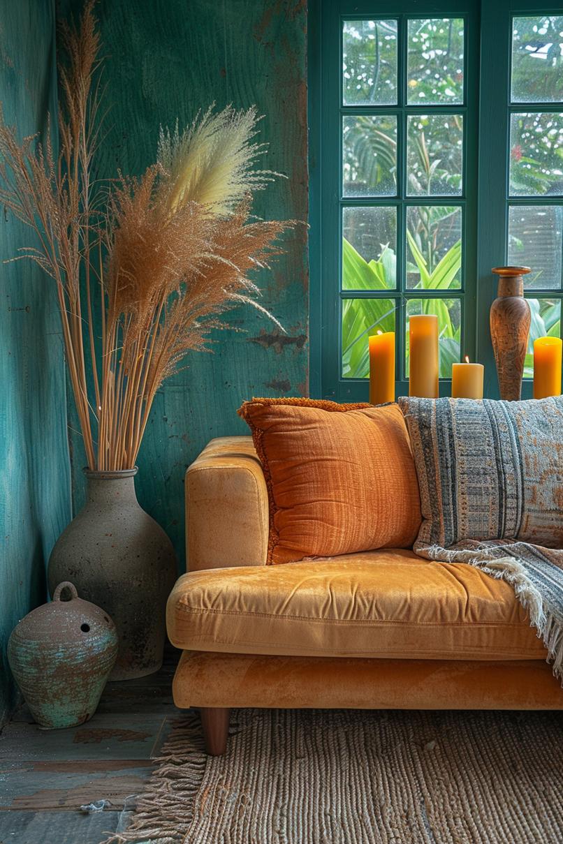 19 beautiful boho in the middle of the century modern living room 46 15. Eklectic candle holder pairings-1