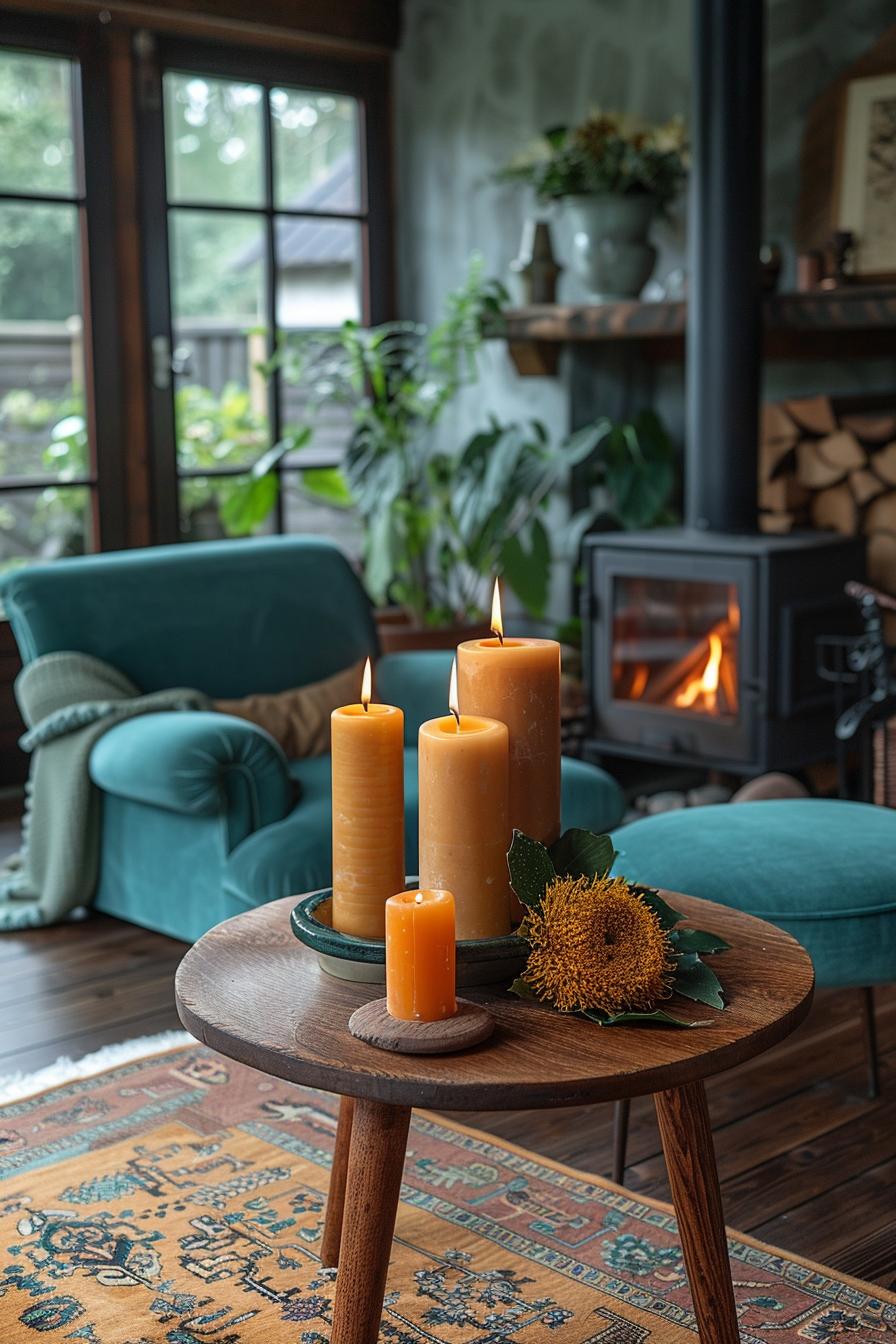 19 beautiful boho in the middle of the century modern living room 47 15. Eklectic candle holder pairing-2