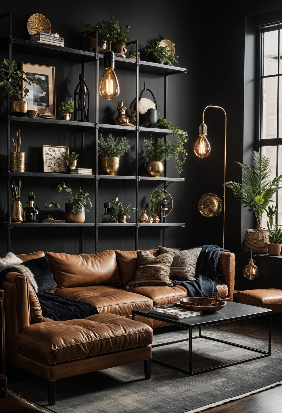 35 Gorgeous Dark Boho Living Room Inspirations 21 14. Eclectic Industrial Boho Living Room-0
