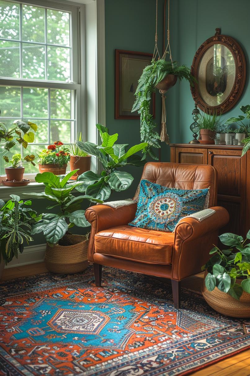19 beautiful boho in the middle of the century modern living room 12 4. Eklectic plant exhibitions in the living room-0