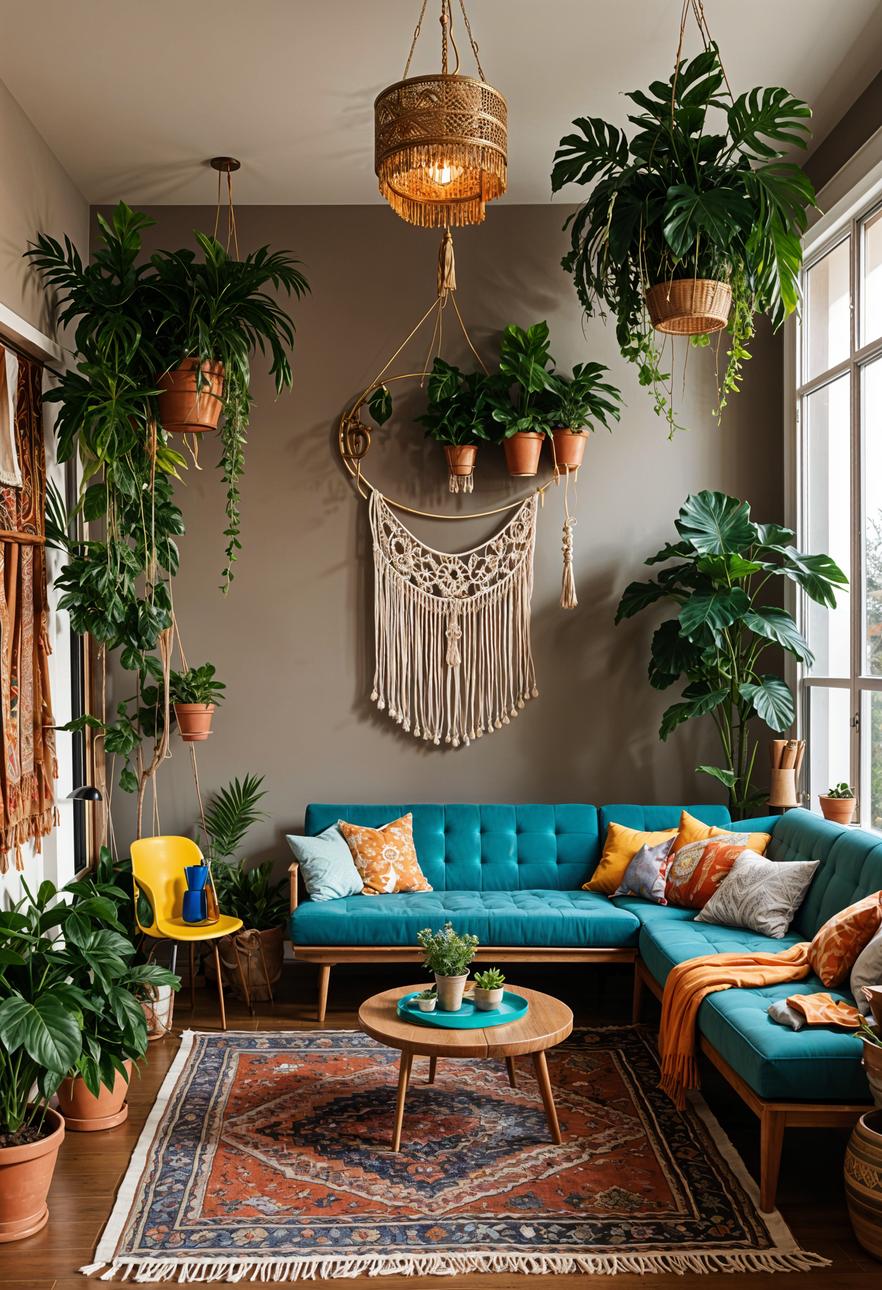 19 beautiful boho in the middle of the century modern living room 13 4. Eklectic plant exhibitions in the living room-1