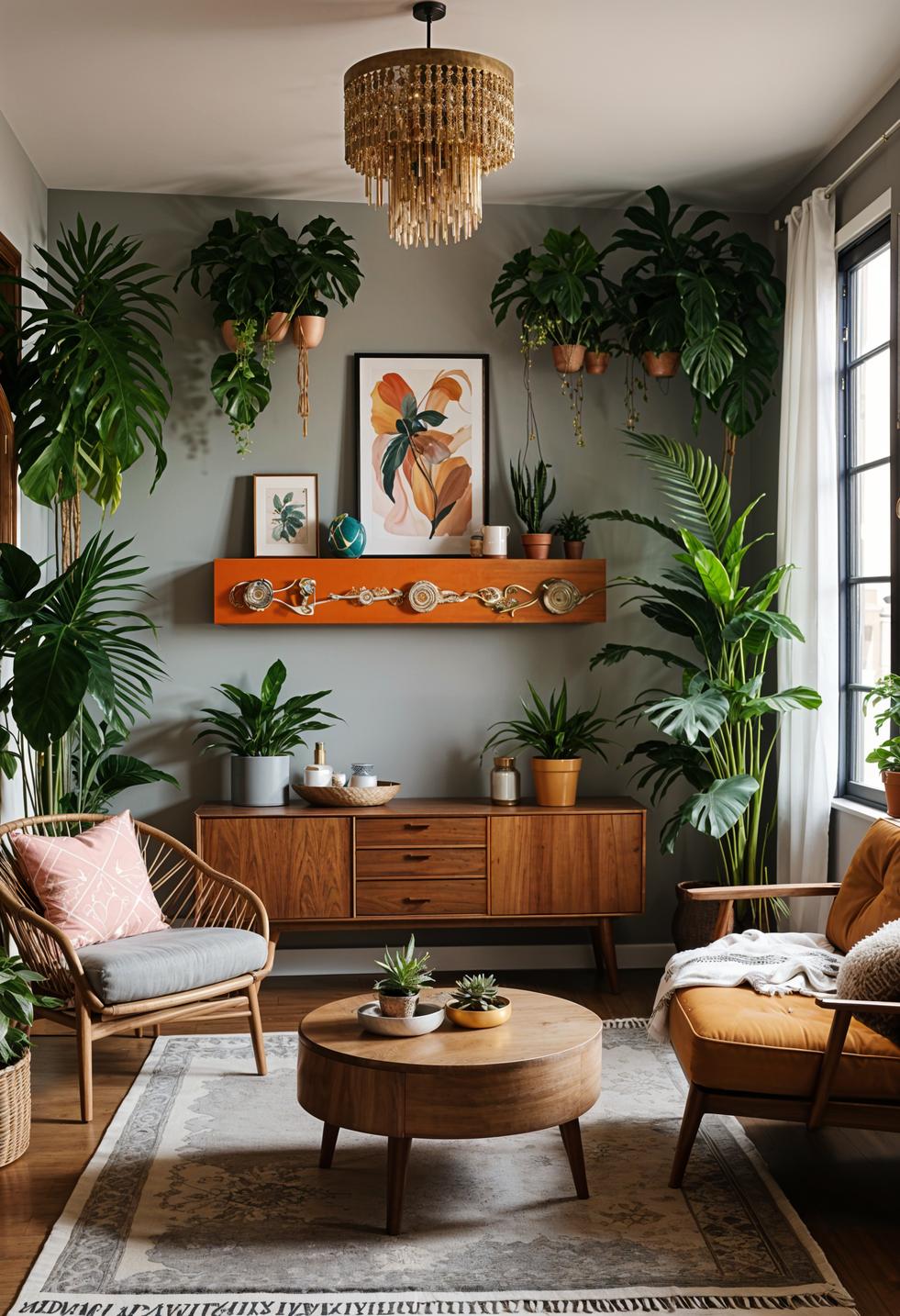 19 beautiful boho in the middle of the century modern living room 14 4. Eklectic plant exhibitions in the living room-2