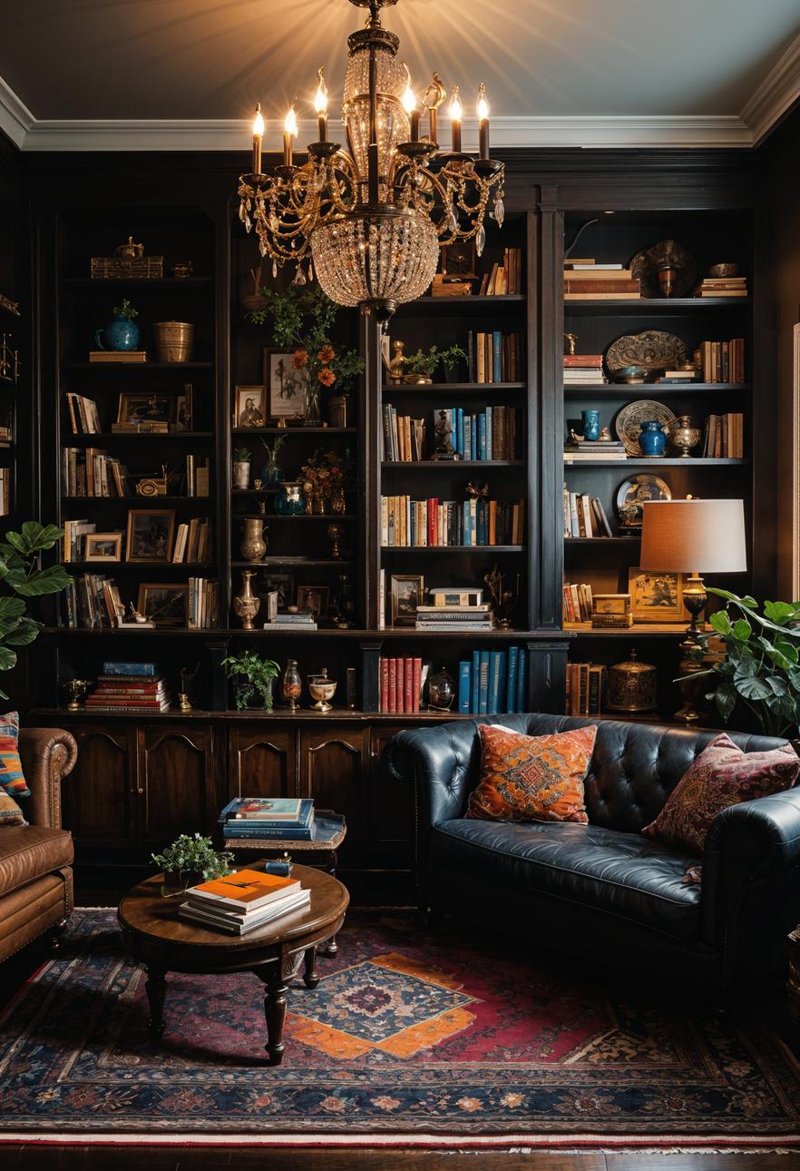 35 Gorgeous Dark Boho Living Room Inspirations 16 9. Eclectic Vintage Living Room Vibes-0