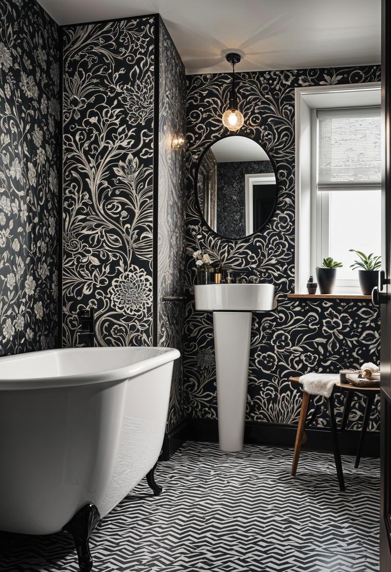 19 breathtaking black and white bathroom designs to inspire them 17 13. Eklectic wallpaper pattern for bathroom-0