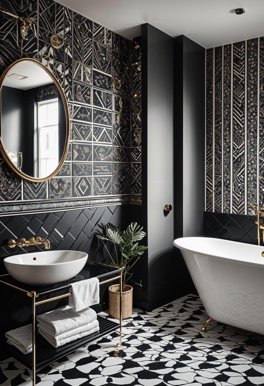 19 breathtaking black and white bathroom designs that inspire you 18 13. Eklectic wallpaper pattern for bathroom-1