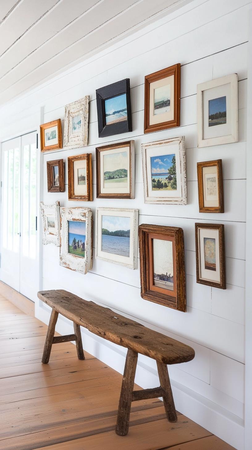 37 Gallery Wall Decor Ideas: Layouts And Styles to Elevate Any Room 7 2. Eclectic vintage cluster using mismatched antique frames around vintage prints-1
