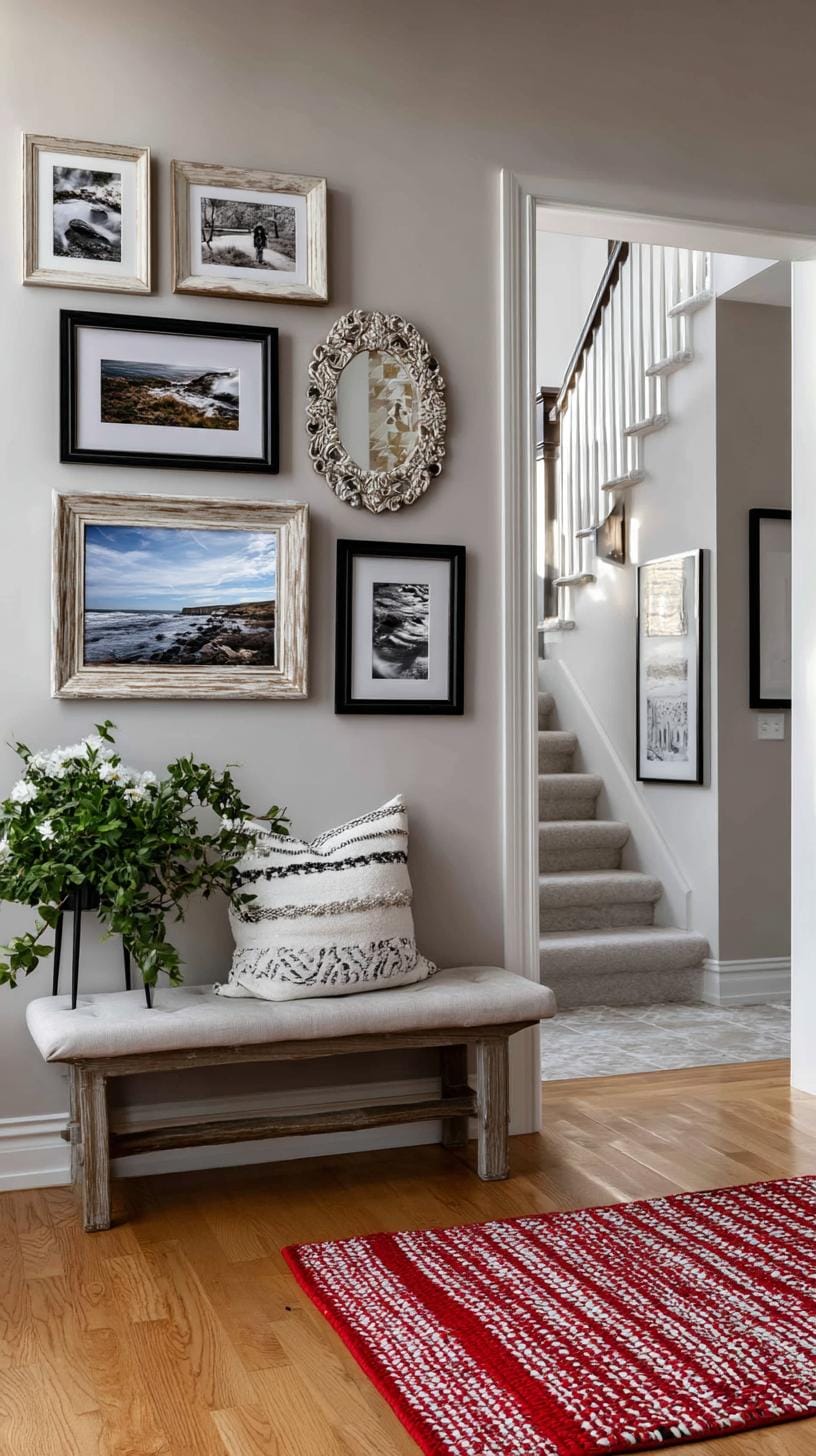 37 Gallery Wall Decor Ideas: Layouts And Styles to Elevate Any Room 8 2. Eclectic vintage cluster using mismatched antique frames around vintage prints-2