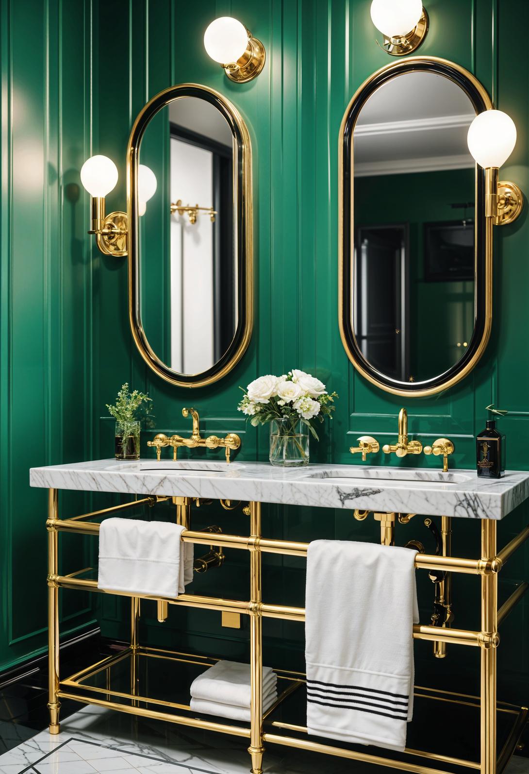 27 wunderschöne grüne Badezimmerideen für einen frischen Look 22 16. Elegant Art Deco Green Badezimmer-0