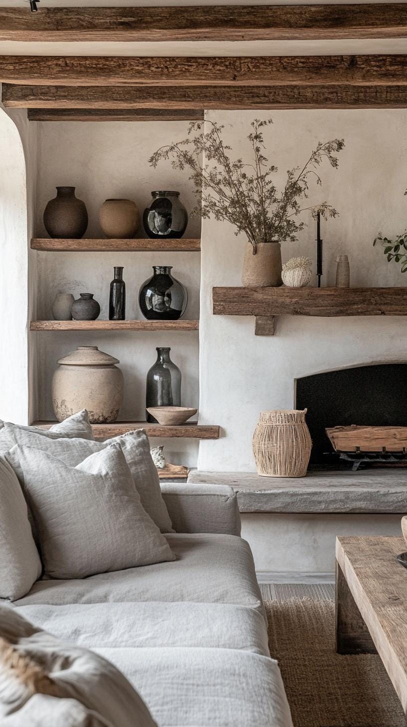 19 Cosy Moody farmhouse living room ideas, the wow 35 11. Elegant farmhouse shelf decoration Ideen-2