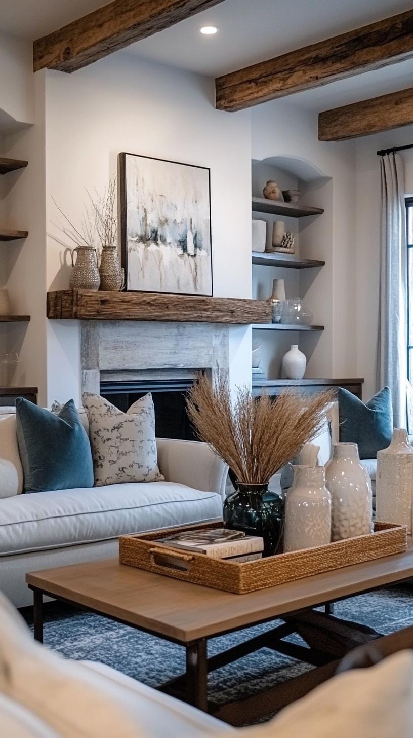 19 cozy atmospheric farmhouse living room ideas, the woW 36 11. Elegant farmhouse shelf decoration ideas 3