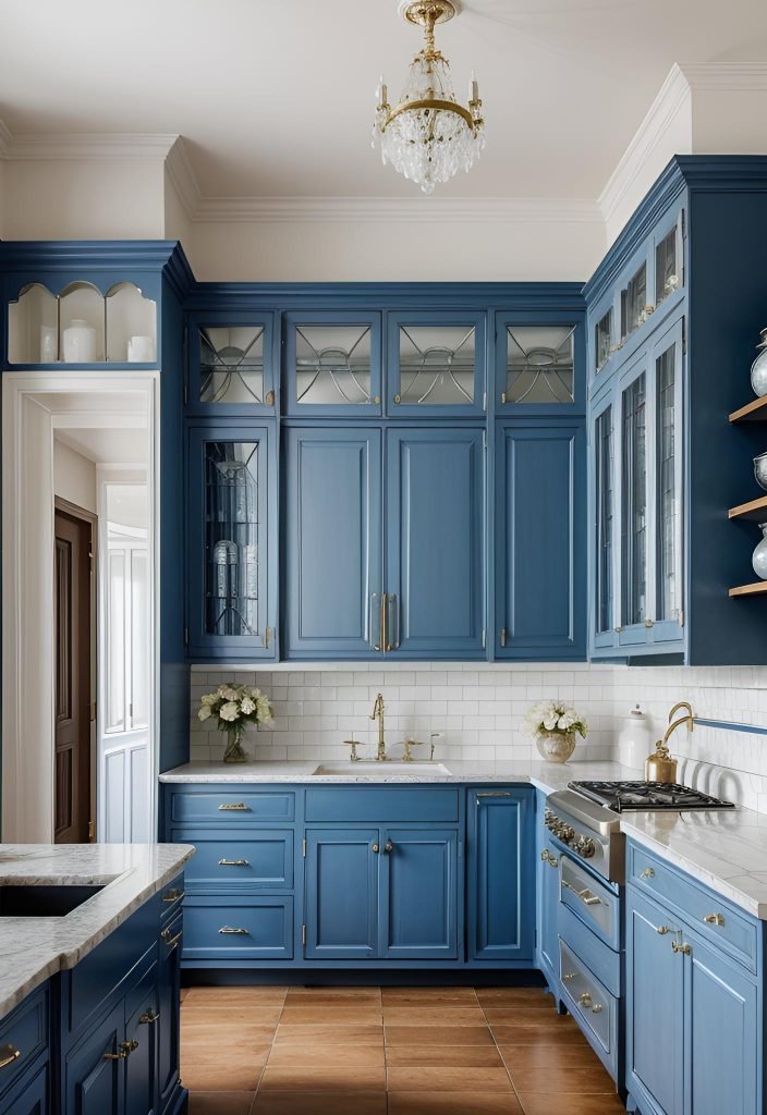39 Trendy Blue Kitchen Cabinet Ideas: with Cool, Sophisticated Vibes 29 22. Elegant French Blue Cabinets-0