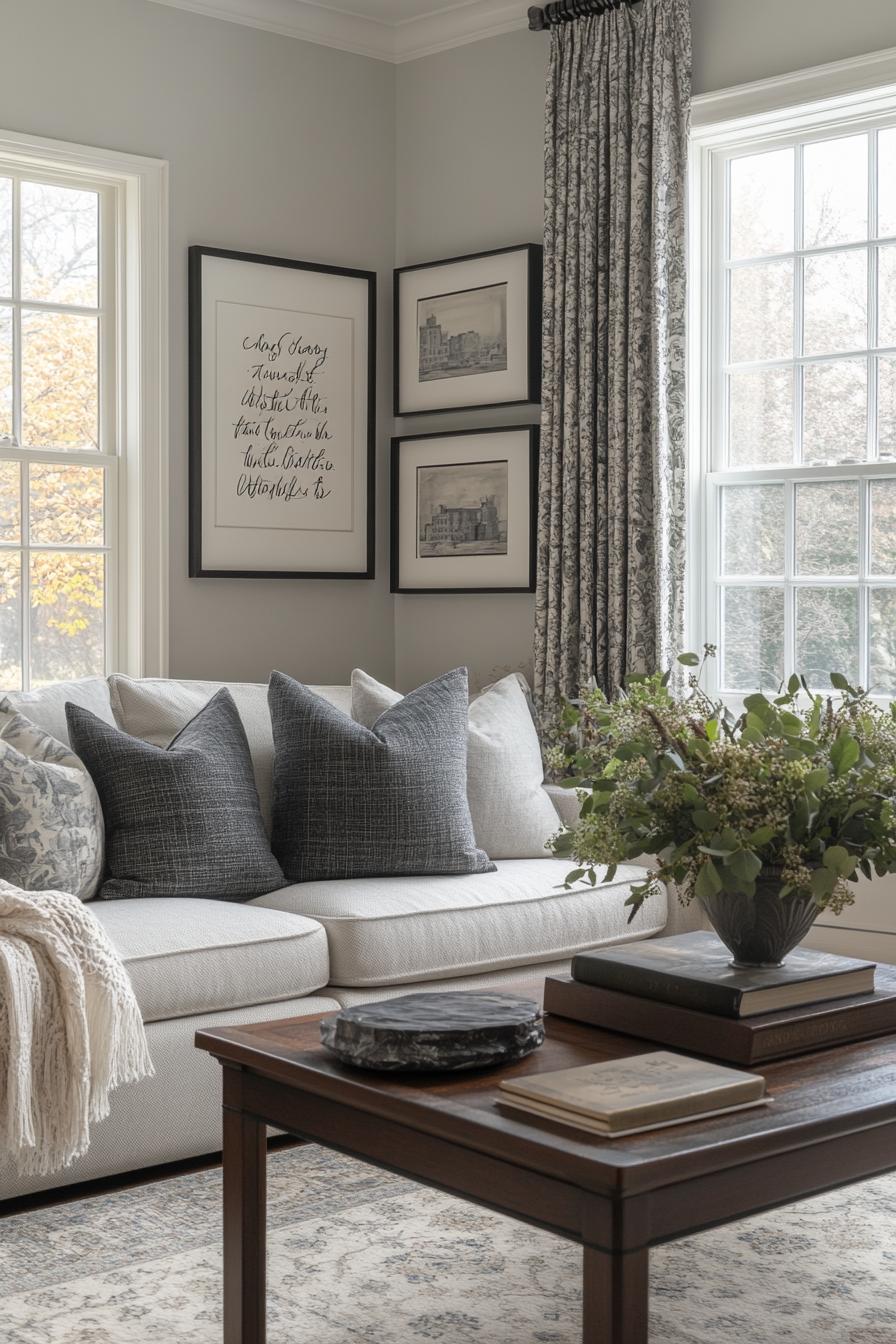 20 breathtaking living room wall decoration ideas 44 12. Elegant monochromatic quote gallery Wall-1