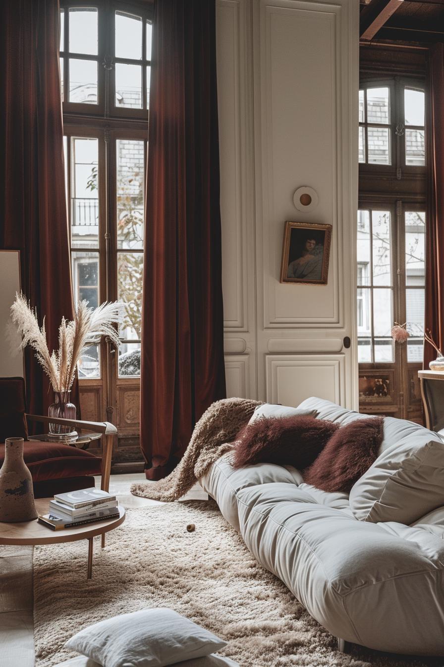15 trendy moody neutral living room designs to inspire 11 5. Elegant vintage Velvet Drapery Layers-1