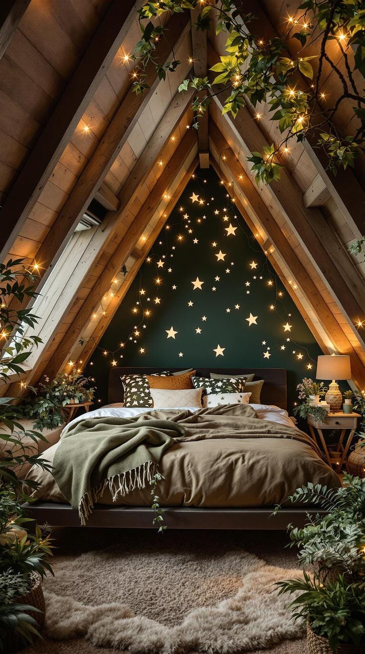 20 super cozy small roof tree bedroom ideas to explore today 58 19. Enchanted Woodland decorated with forest green and deep-brown colors with botanical elements-0