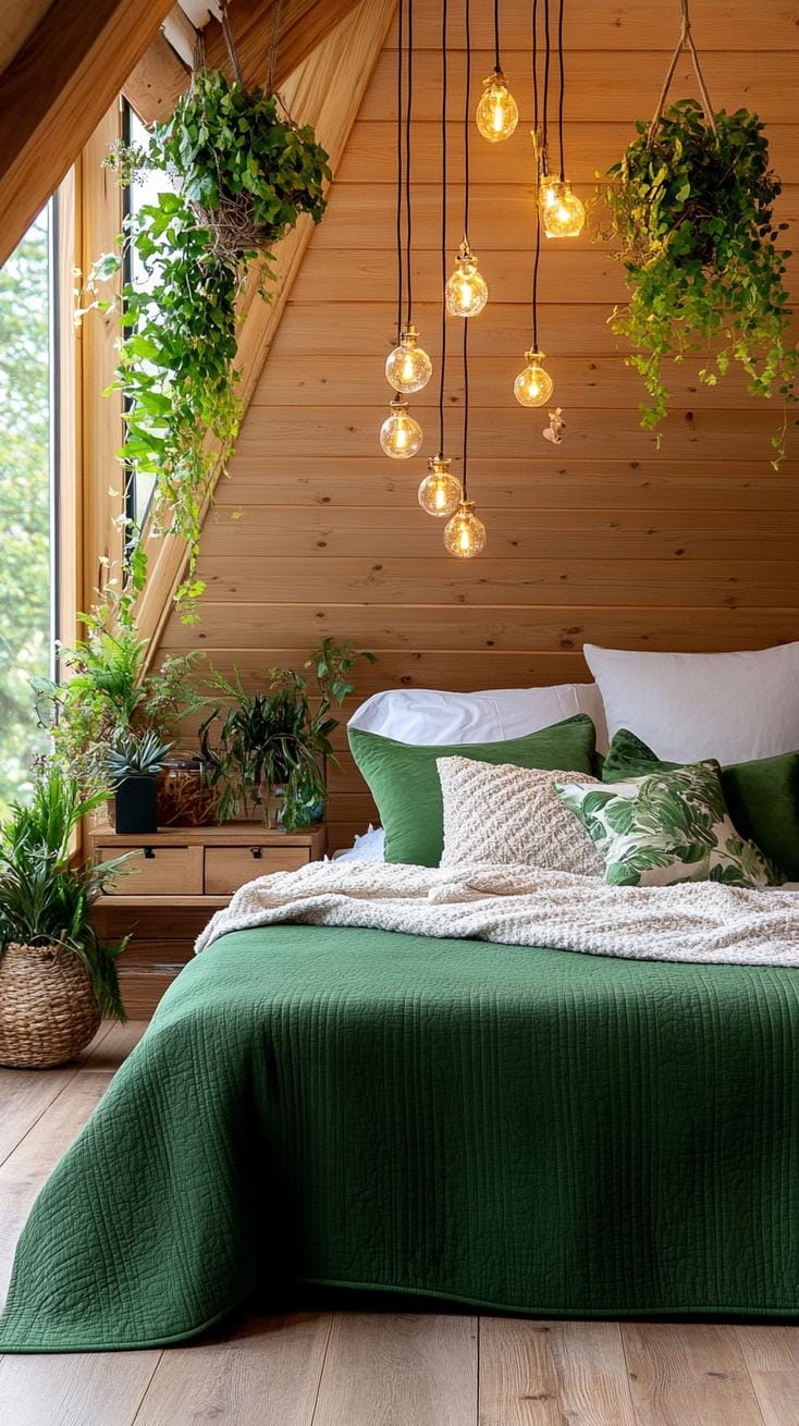 20 super cozy small roof tree bedroom ideas today 60 60 19. Enchanted Woodland with forest green and deep brown colors decorated with botanical elements-2