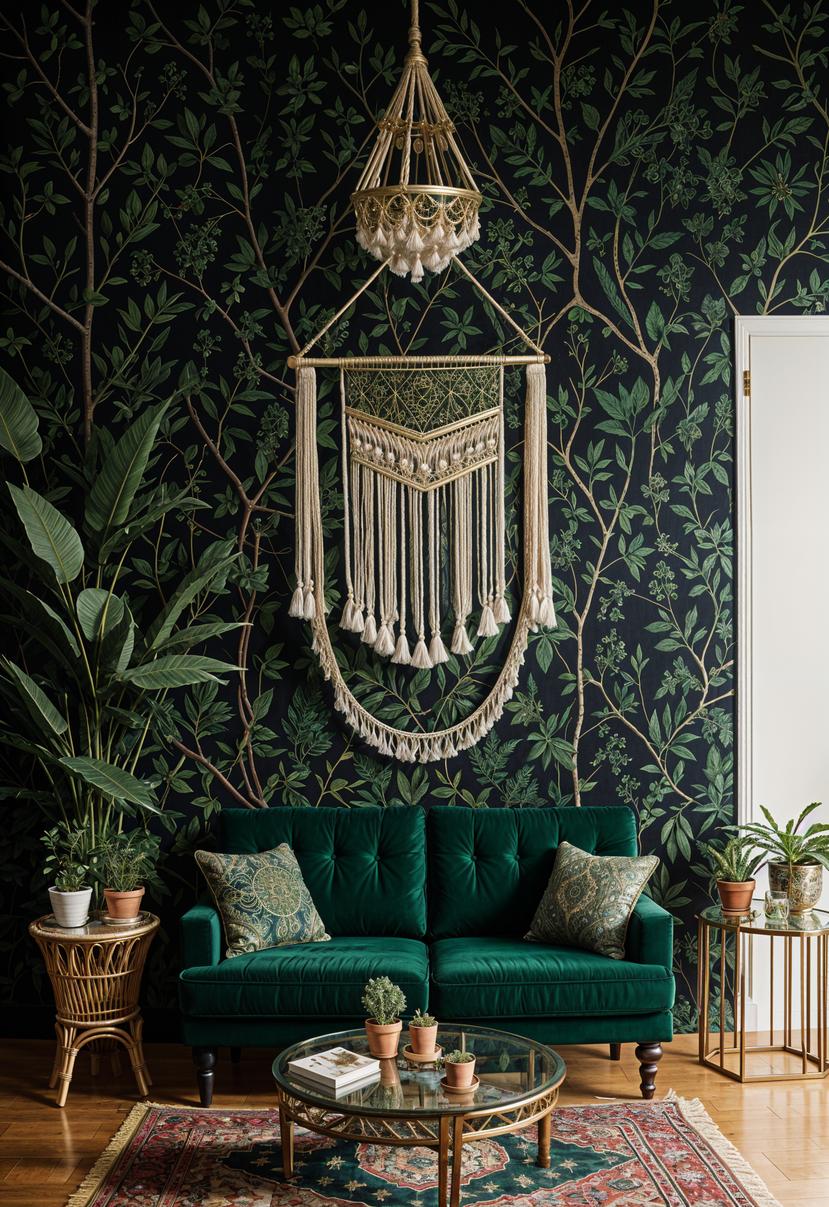 35 Gorgeous Dark Boho Living Room Inspirations 7 4. Enchanting Dark Boho Retreat-0