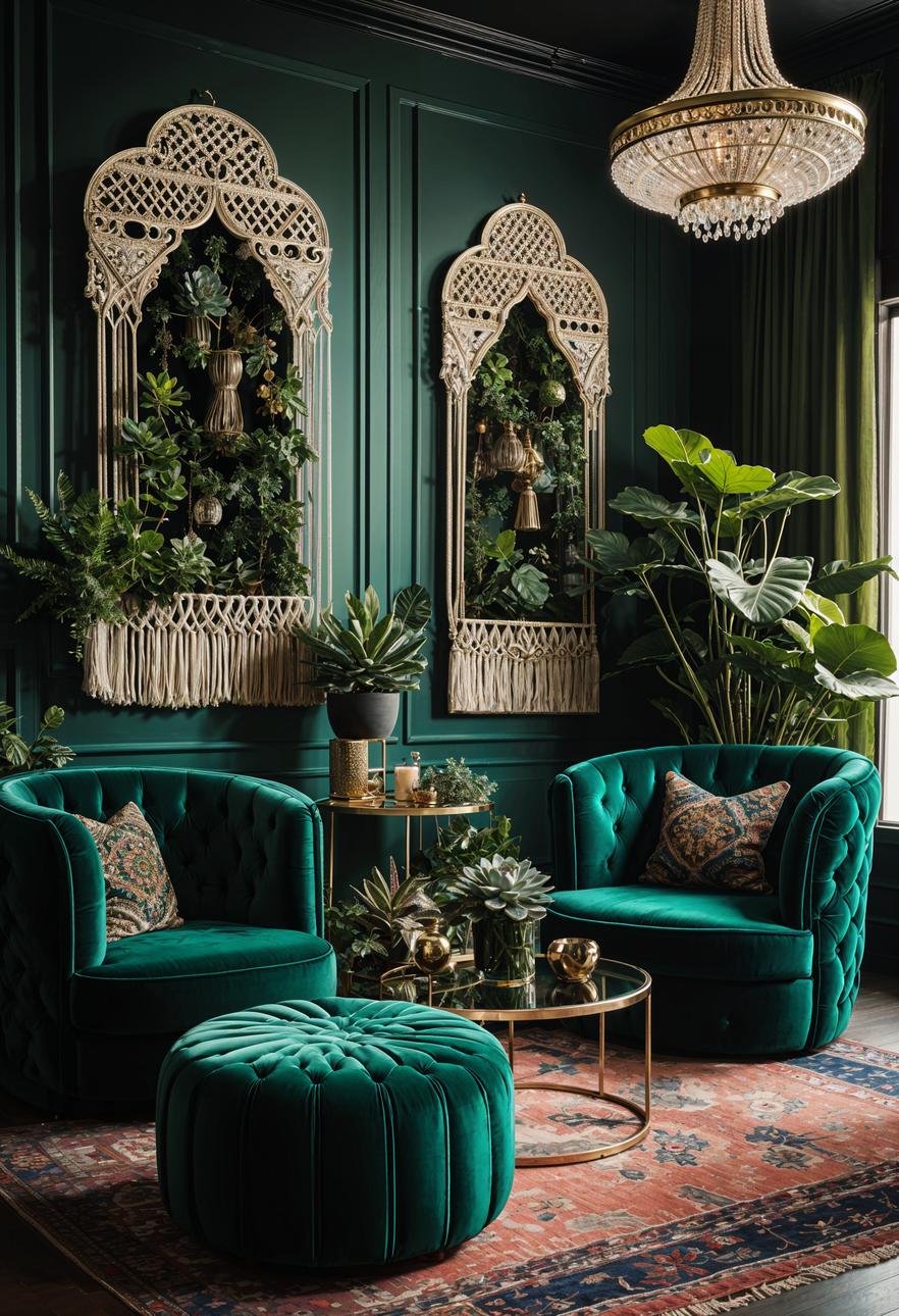 35 Gorgeous Dark Boho Living Room Inspirations 9 4. Enchanting Dark Boho Retreat-2