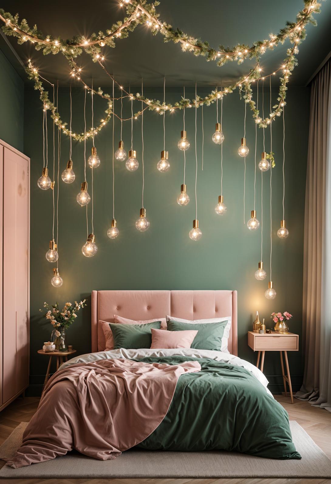 30 Chic Sage Green and Blush Bedroom Ideas 50 25. Enchanting Fairy Lights for Bedrooms-1