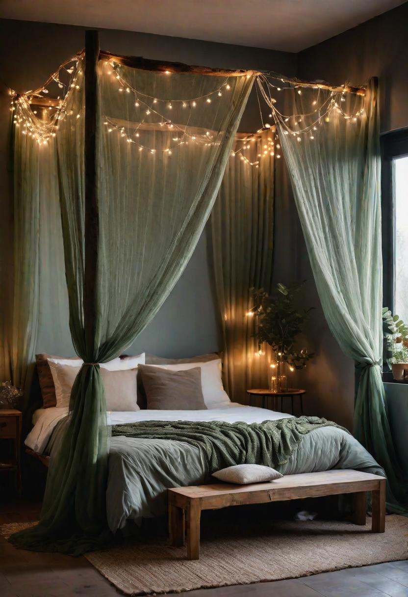 39 Sage Green Farmhouse Bedroom Ideas: Trendy Rustic Chic 11 5. Enchanting Sage Green Canopy Bed-0