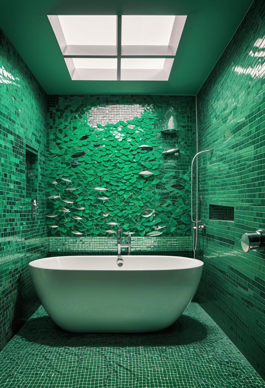 27 wunderschöne grüne Badezimmerideen für einen frischen Look 17 11. bezaubernde Unterwassergrün-Mosaikfliesen-0