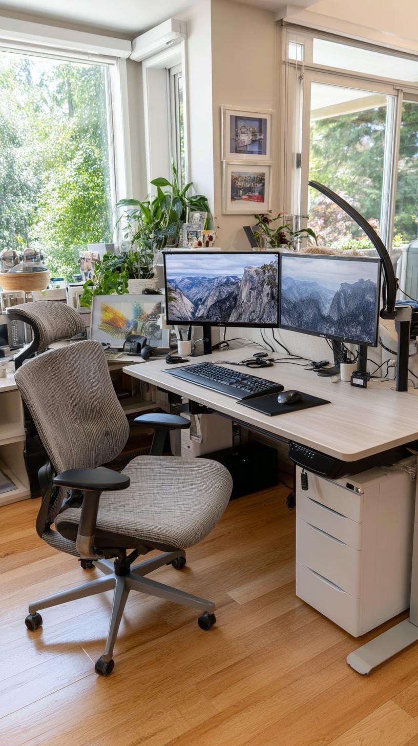 31 Home Office Ideas to Upgrade Your Work From Home Setup 71 26. Ergonomic setup with dual monitors and adjustable chair-0
