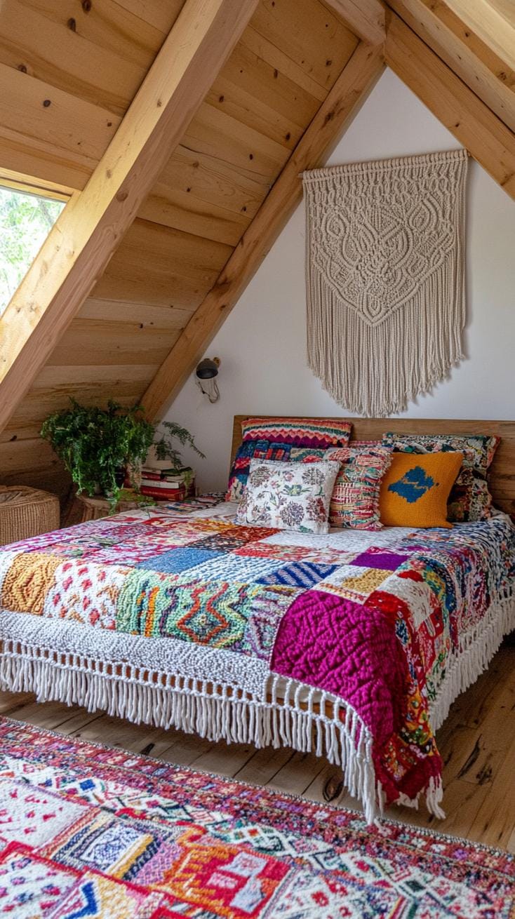 21 sweet attic bedroom ideas that you will love 61 19. Provide a creative boho-indie look with macramé walls and a colorful patchwork.
