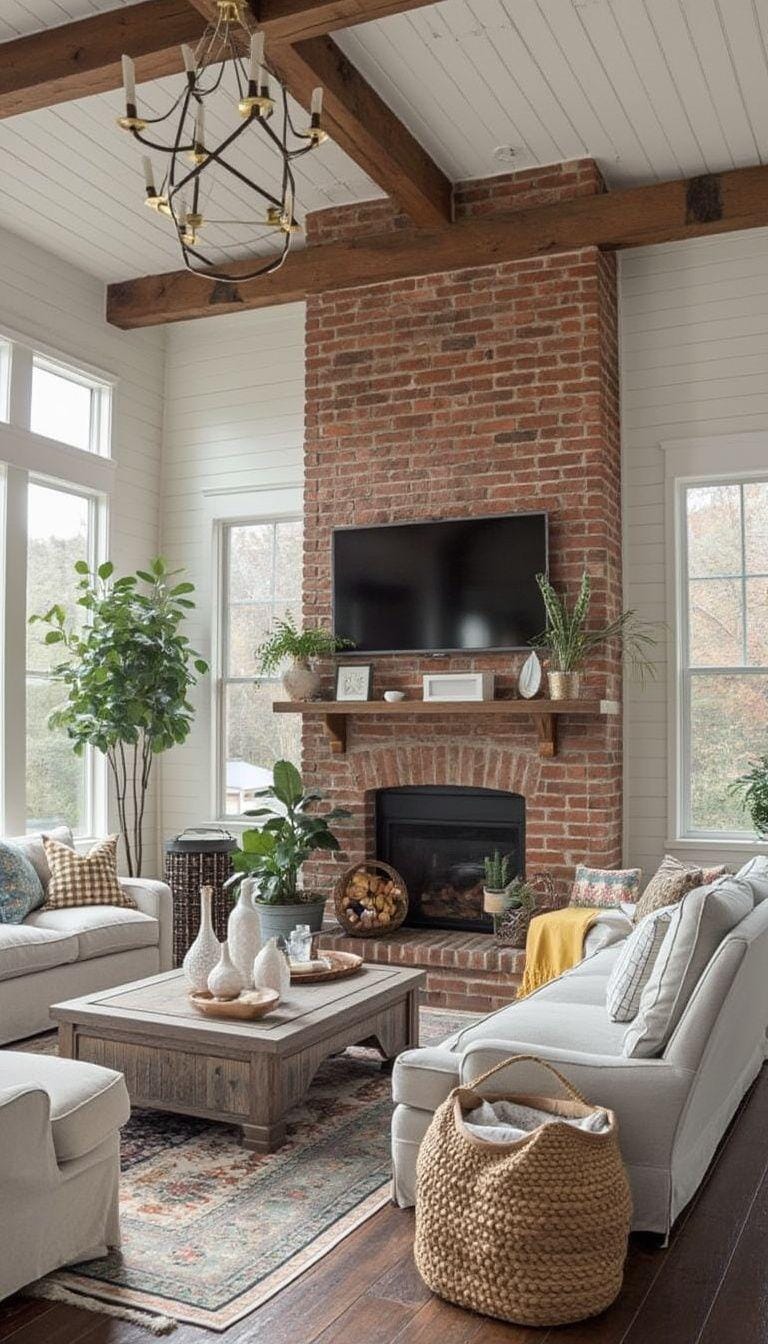 23 Best modern farmhouse living room ideas to inspire you 29 10. Freeling brick or ship walls for adding rustic heat-0
