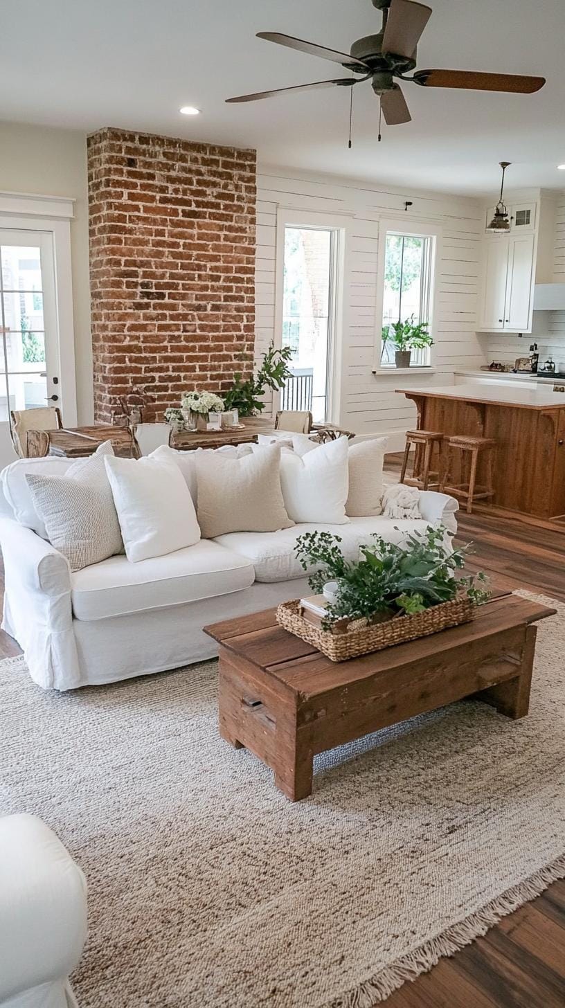 23 Best modern farmhouse living room ideas to inspire you 30 10. Freeling brick or ship walls for adding rustic heat-1