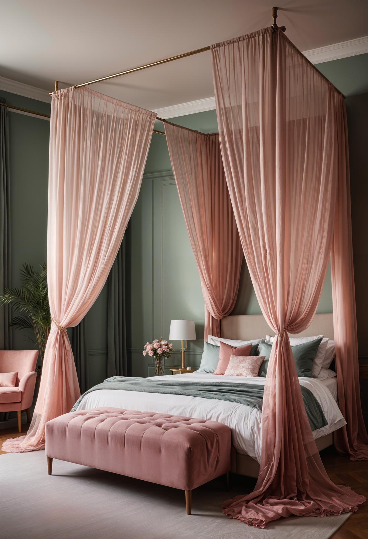 31 Chic Sage Green and Pink Bedroom Inspirations 44 28. Fabric Canopy Bedroom Decor-0