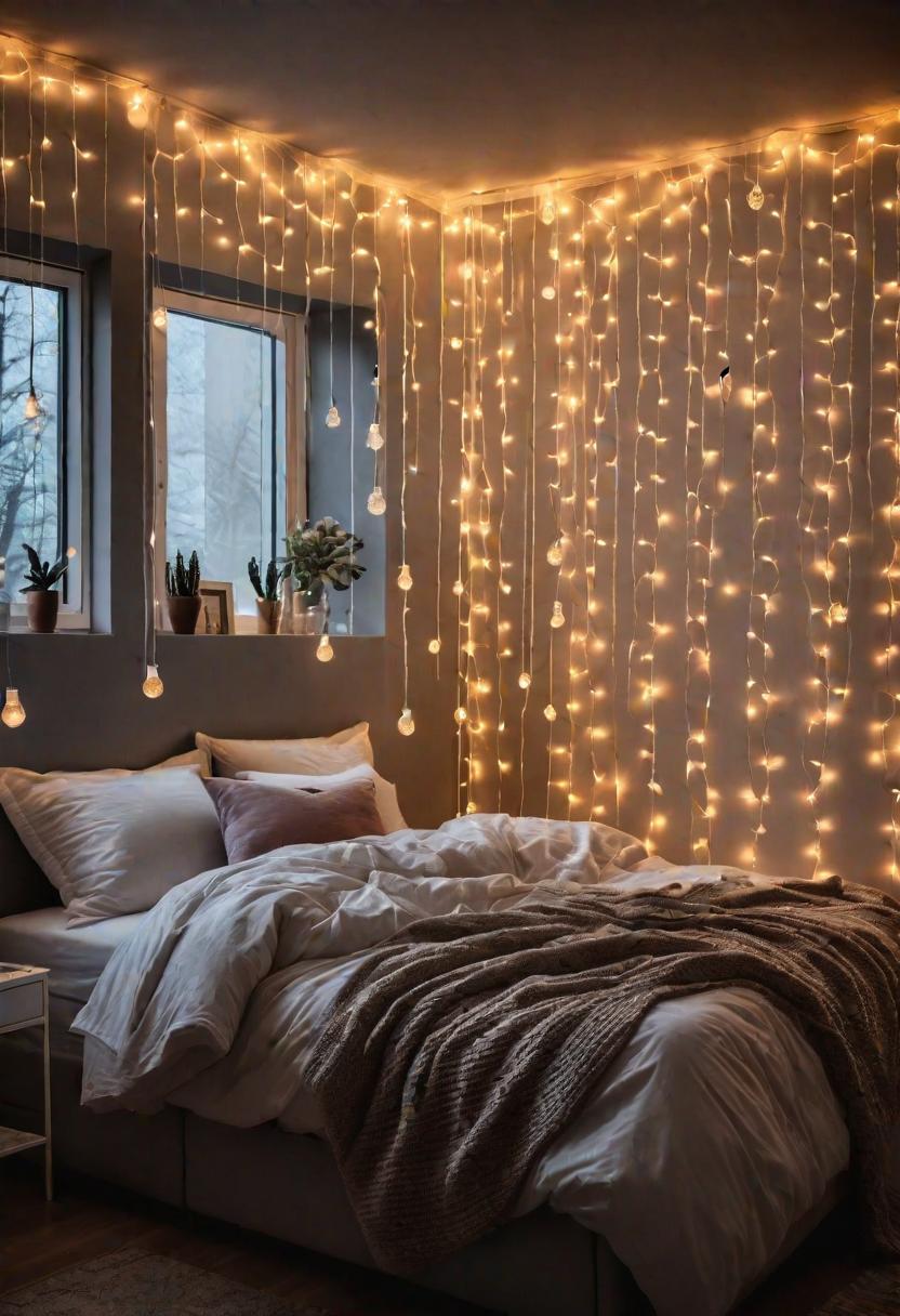 Glow Up Your Bedroom: 33 Chic and Cozy LED Aesthetic Ideas 3 1. Fairy Light Wall Art-0