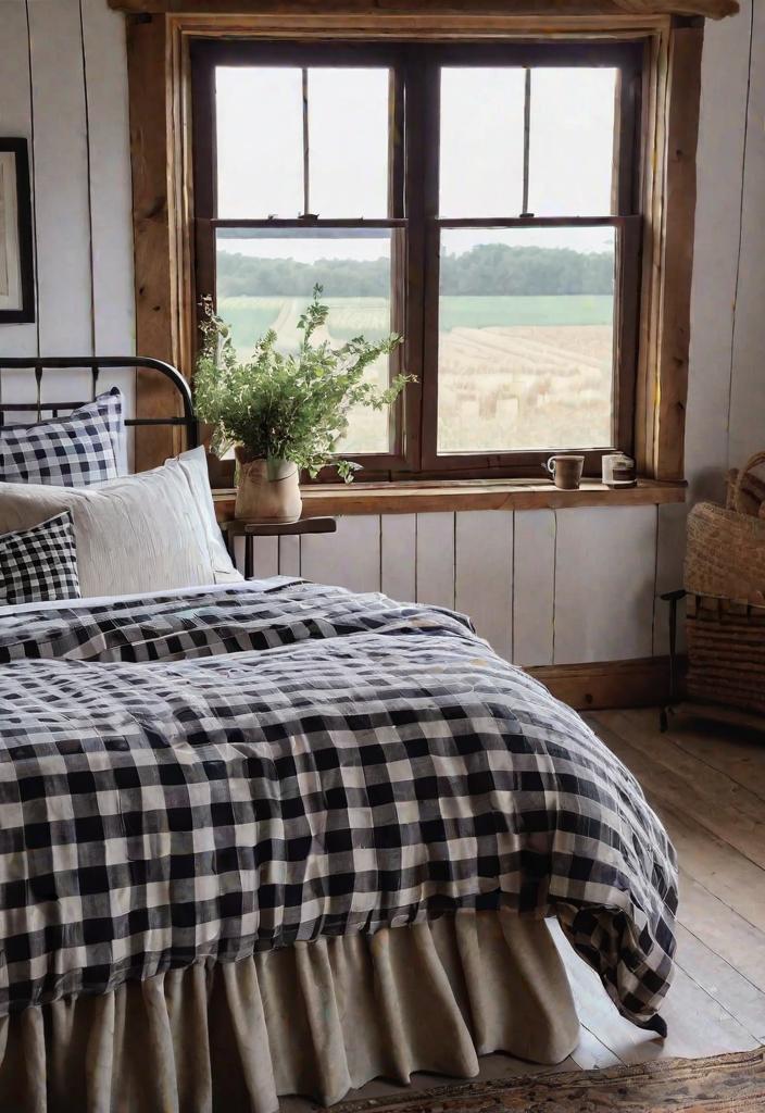 38 Genius Farmhouse Bedroom Ideas 28 26. Farmhouse Bedroom: Windowpane Check Bedding-0