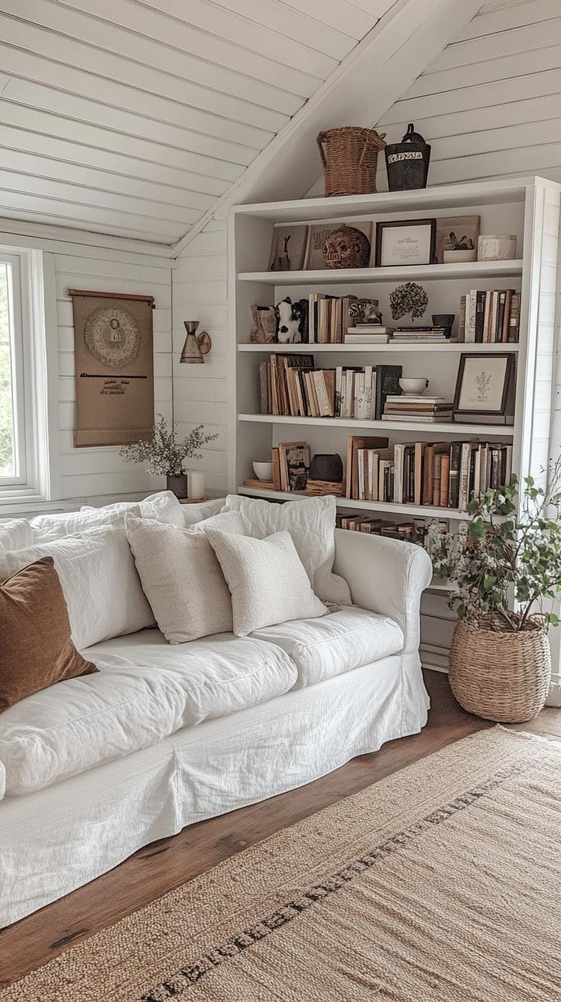 23 Best modern farmhouse living room ideas to inspire you 37 12. Farmhouse-level book shelves filled with versatile decor