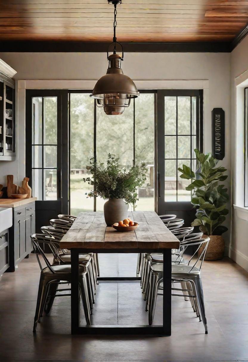 33 Modern Farmhouse Kitchen Ideas: Blending Rustic Charm with Contemporary Design 13 10. Farmhouse Table with Metal Chairs-0