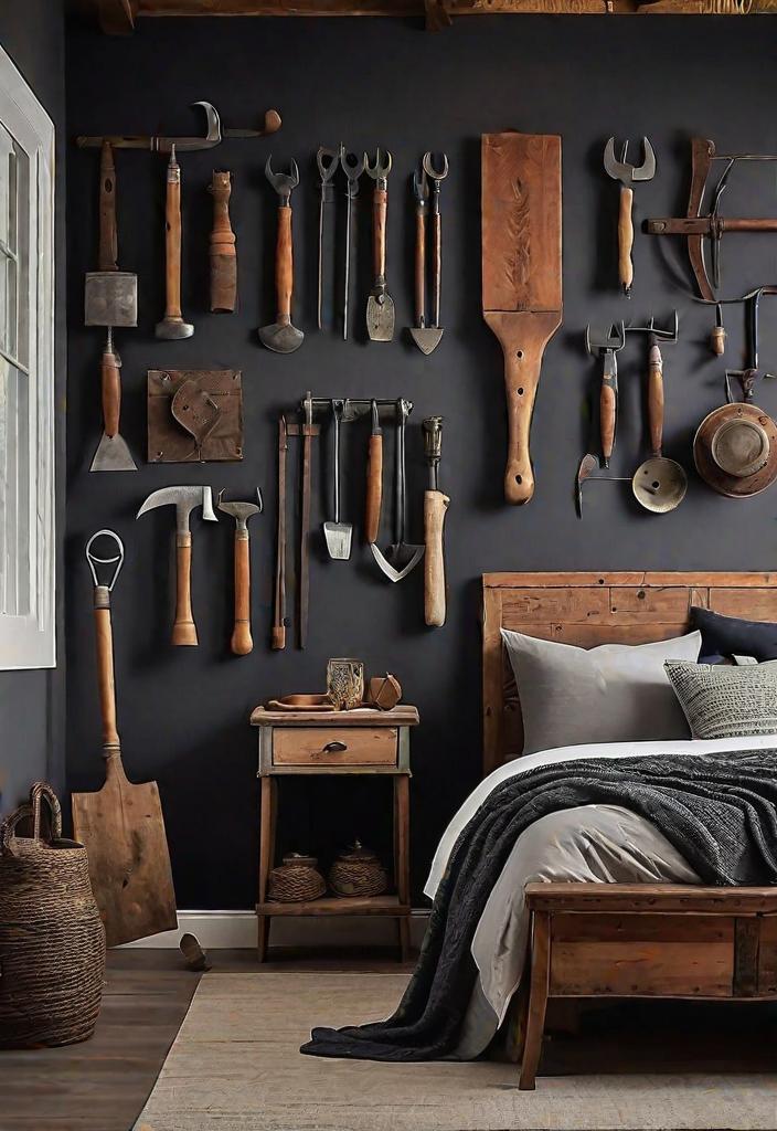 38 Genius Farmhouse Bedroom Ideas 22 20. Farmhouse tool wall decor-0