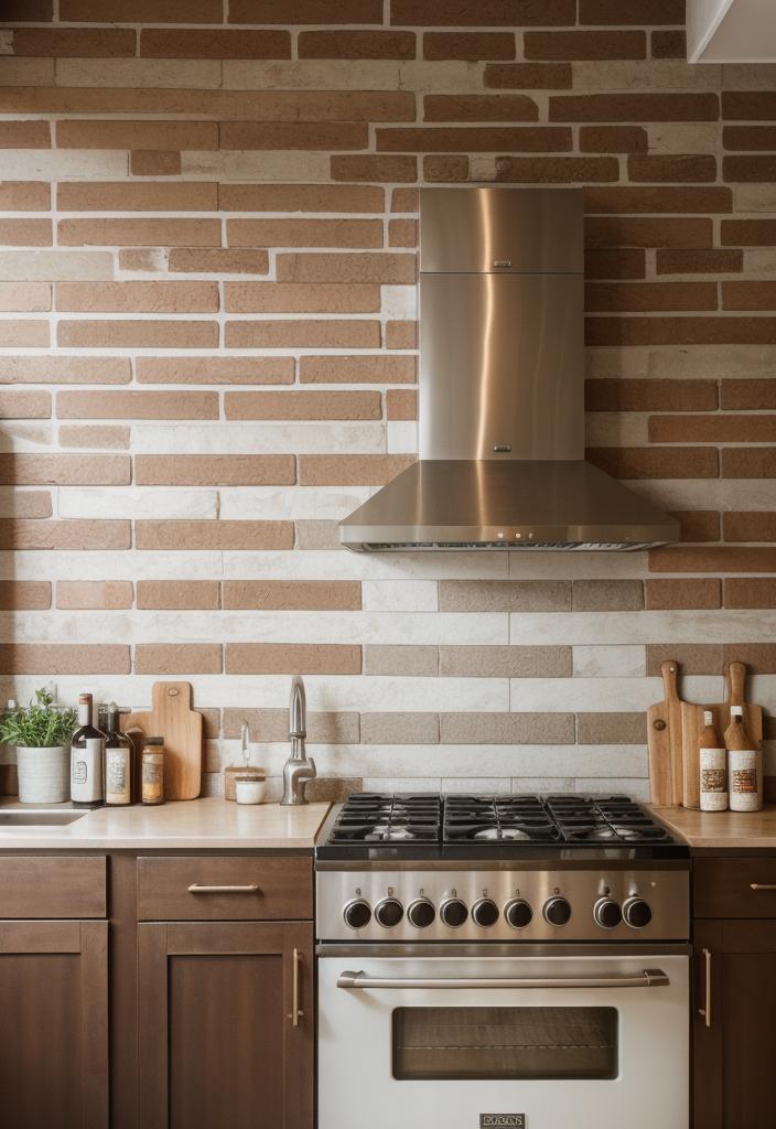 35 Stunning Kitchen Backsplash Ideas: Creative and Eye-Catching Designs 29 19. Faux Brick Wallpaper for Kitchen-1