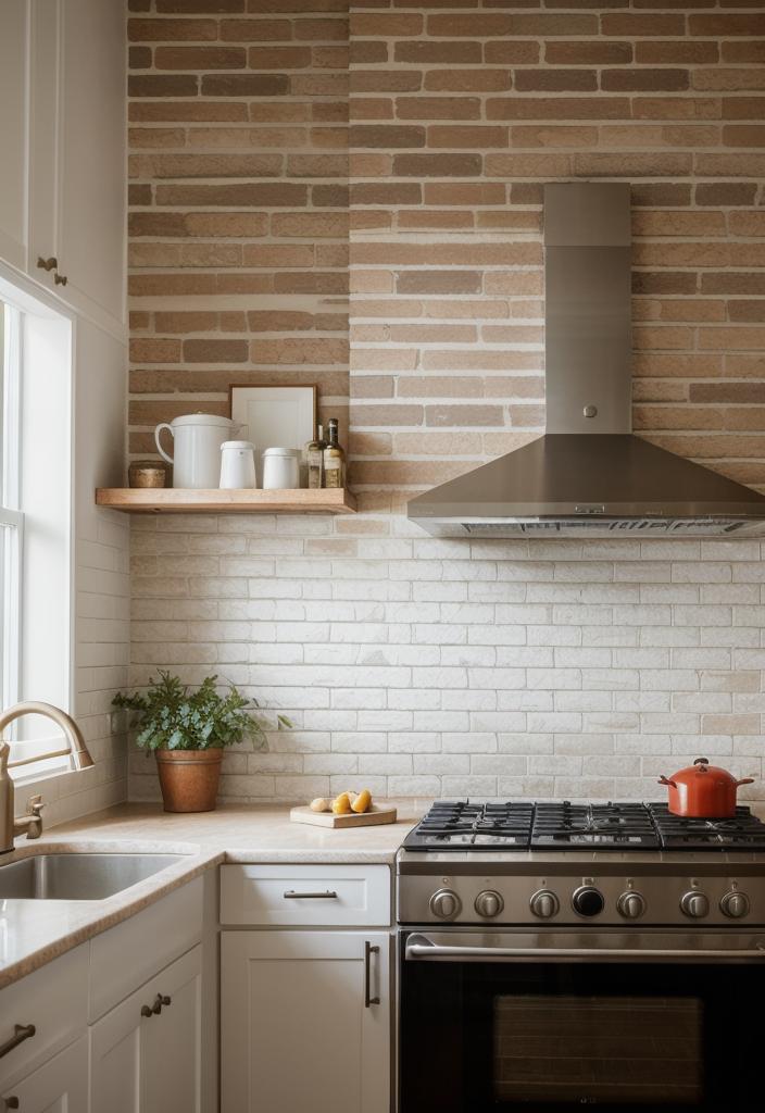 35 Stunning Kitchen Backsplash Ideas: Creative and Eye-Catching Designs 30 19. Faux Brick Wallpaper for Kitchen-2