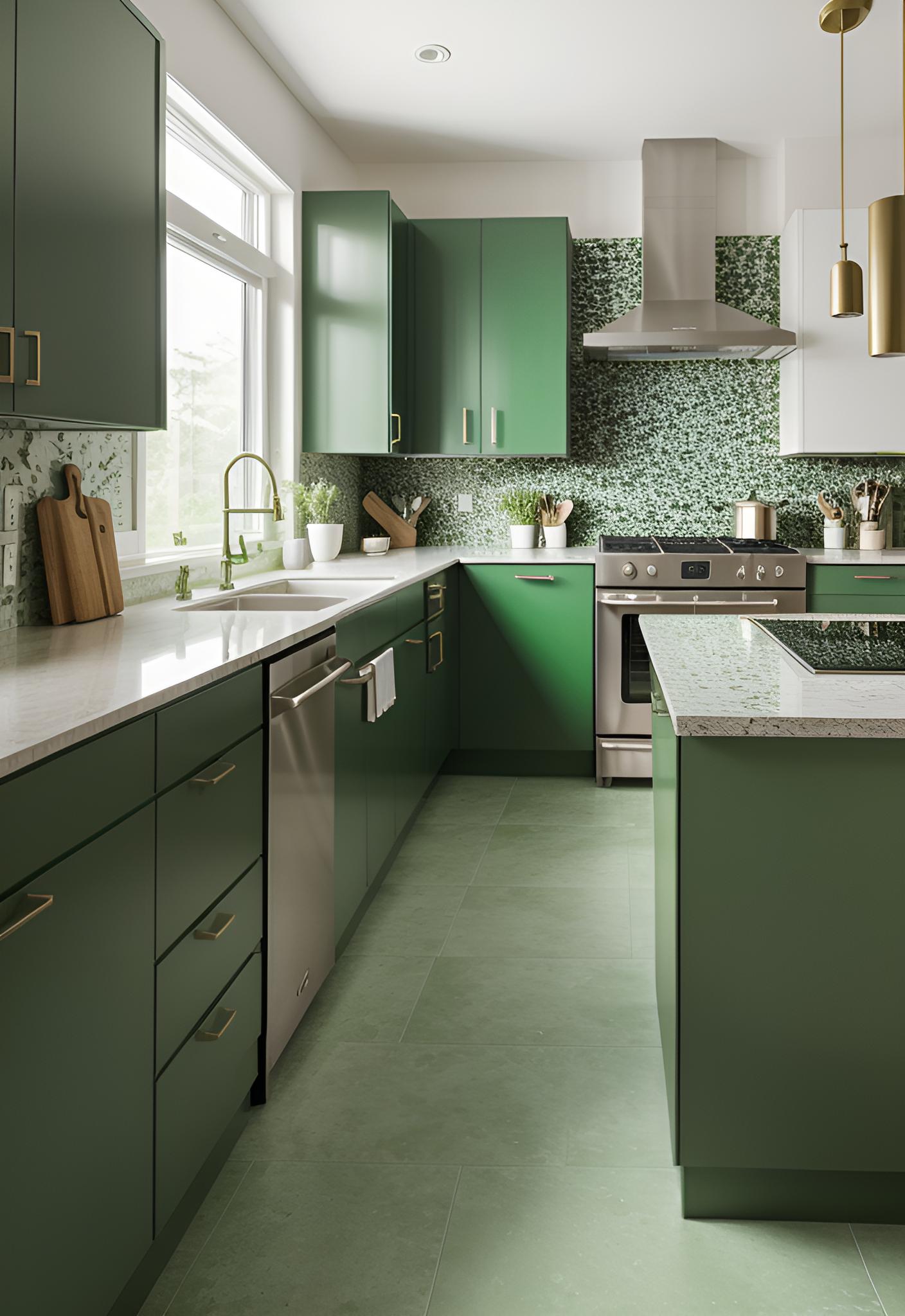 29 atemberaubende grüne Küchenschrank Ideen: üppig, von Natur aus inspirierte Farbtöne 29 22. Farn Green & Terrazzo Kitchen-0