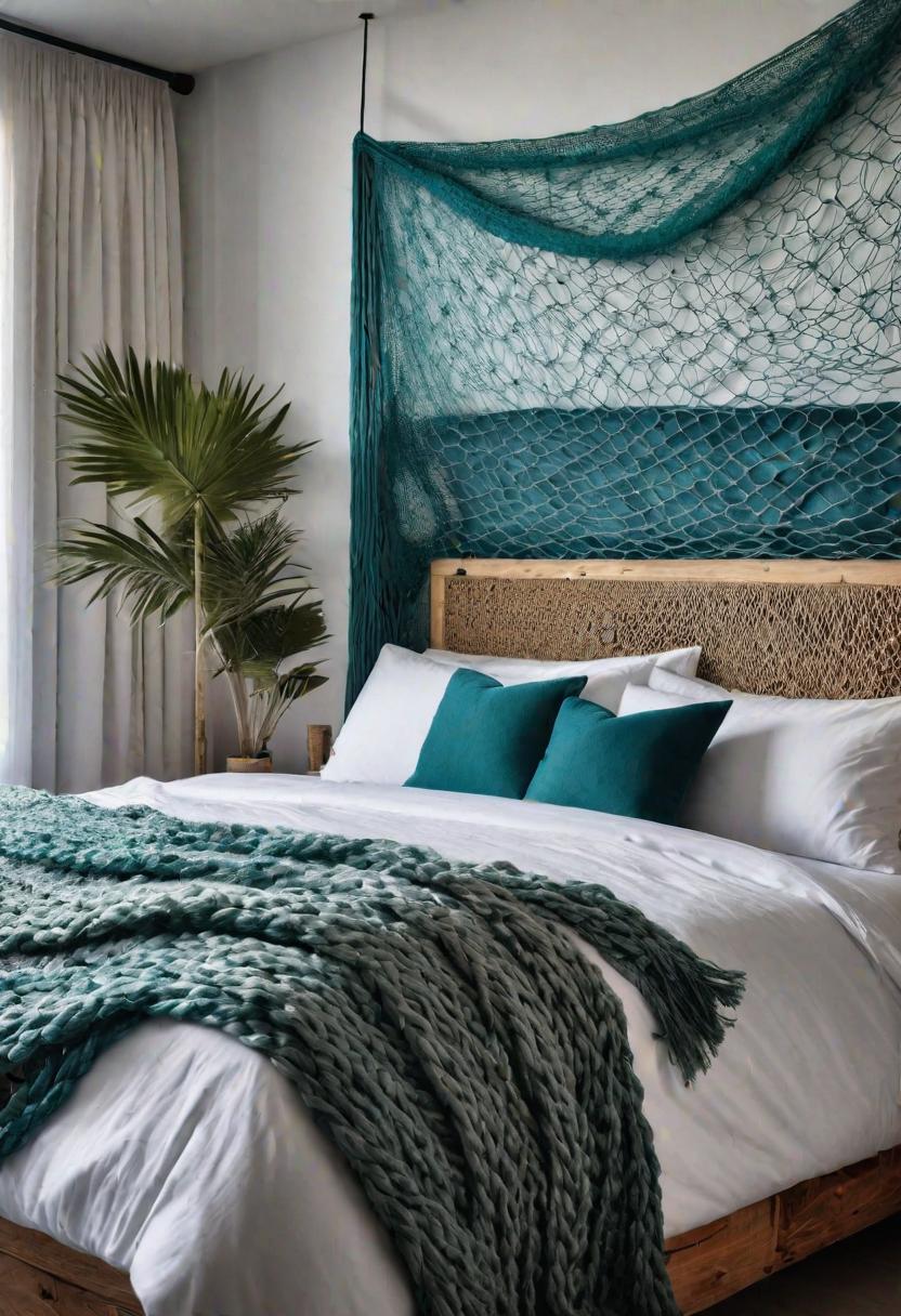 43 Relaxing Coastal Bedrooms for Breezy Retreats 43 41. Fishing Net Headboard DIY-0