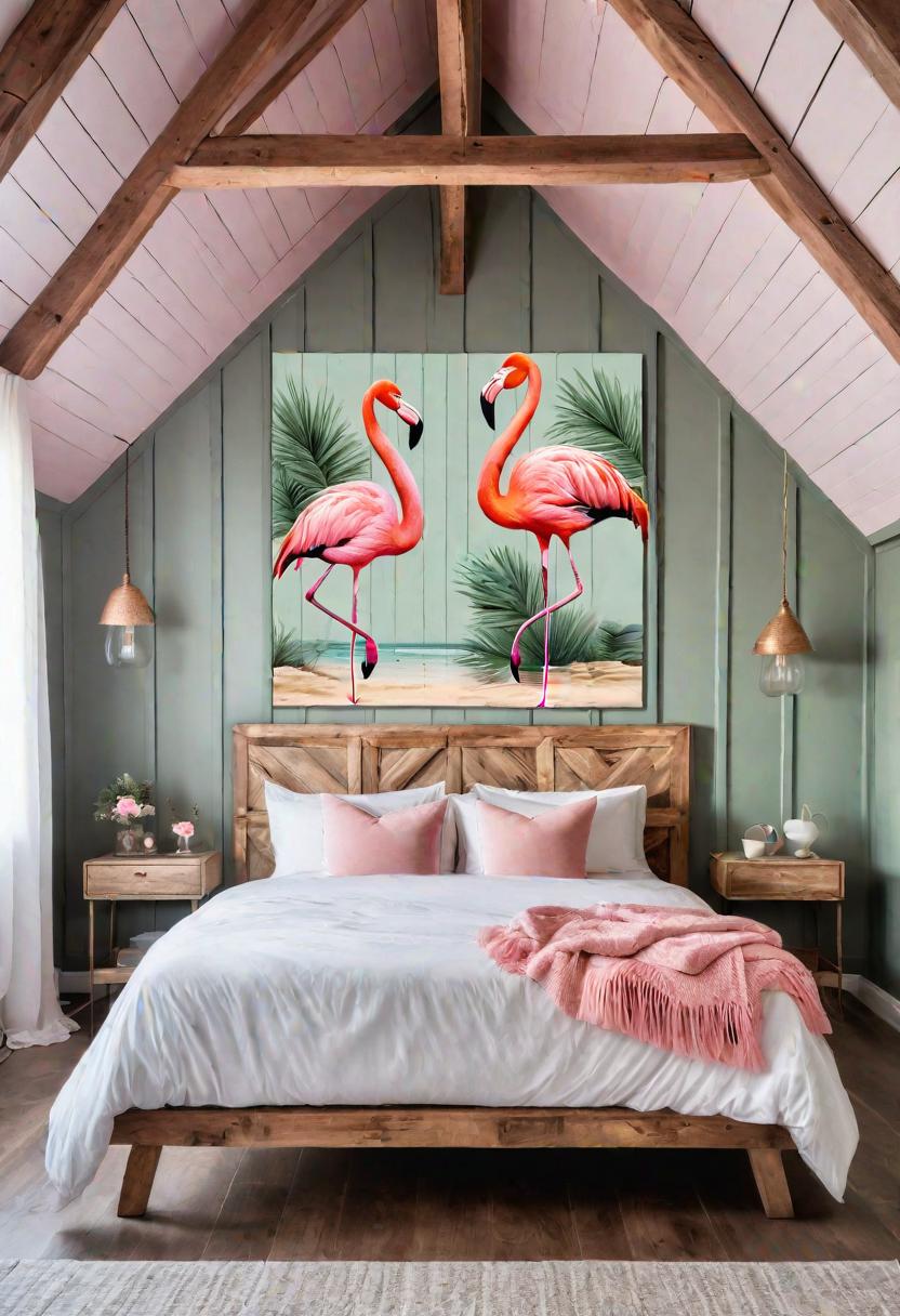 31 Chic Sage Green and Pink Bedroom Inspirations 7 3. Flamingo Decals on Sage Walls-0