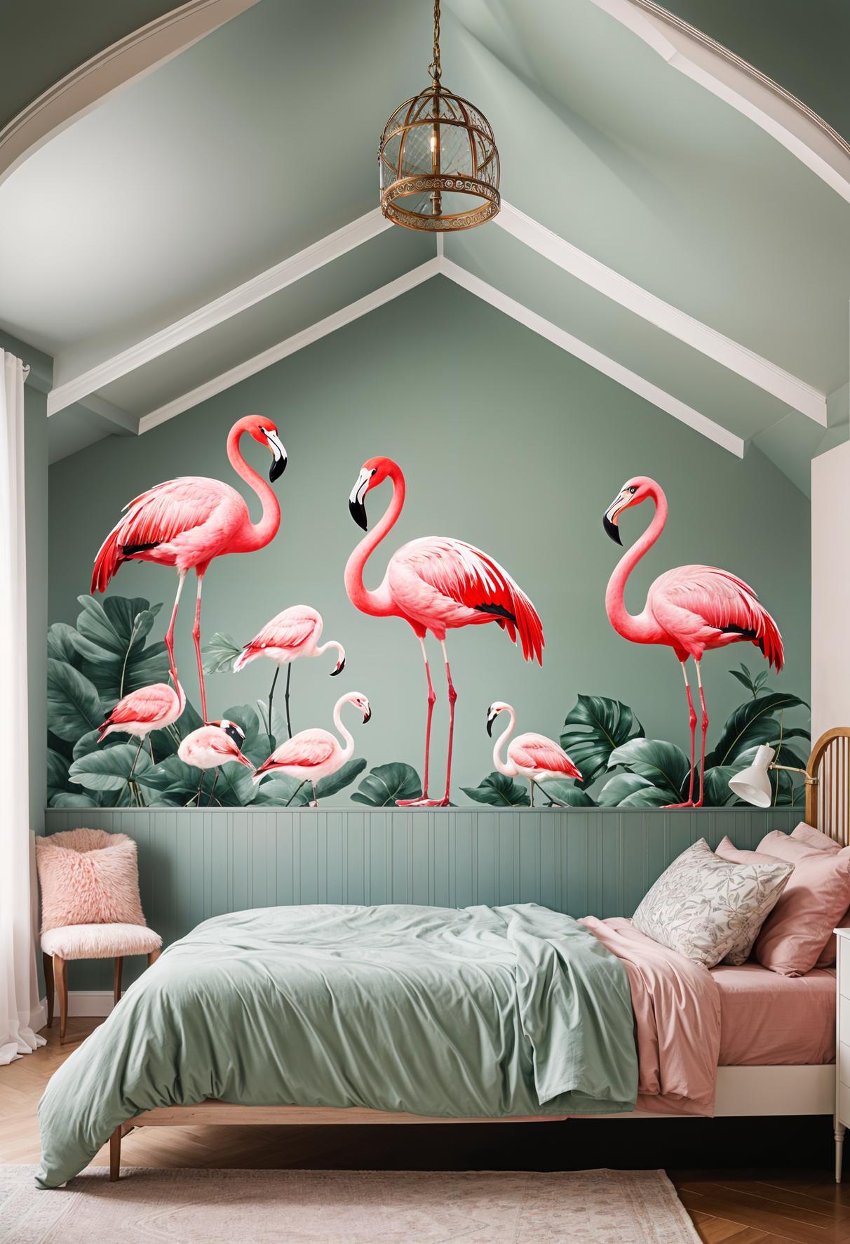 31 Chic Sage Green and Pink Bedroom Inspirations 9 3. Flamingo Decals on Sage Walls-2