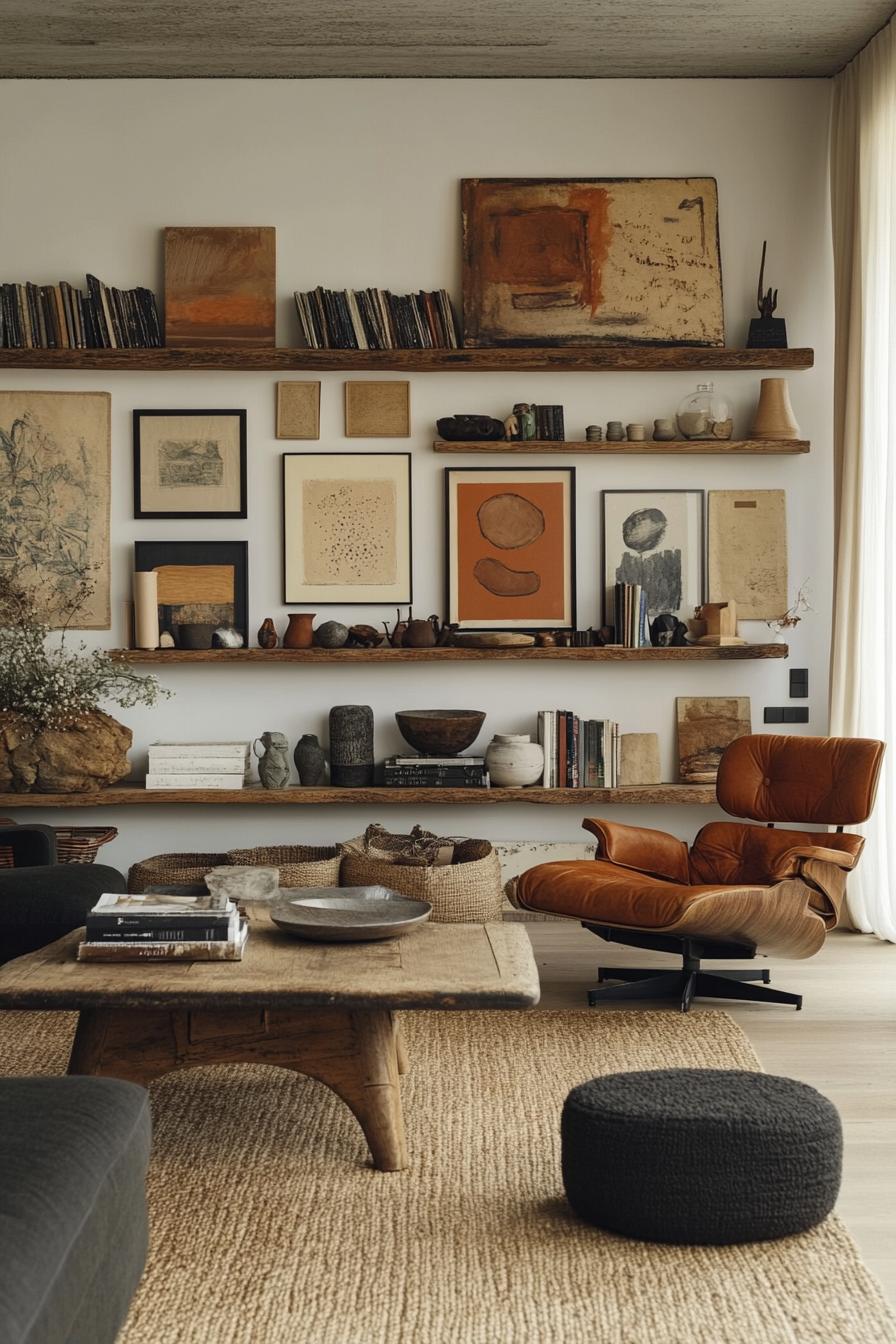 20 breathtaking living room wall decoration ideas 7 2. Floating art shelves display-1