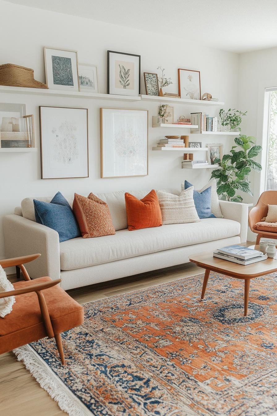 20 breathtaking living room wall decor ideas 8 2. Floating Art shelves Display-2
