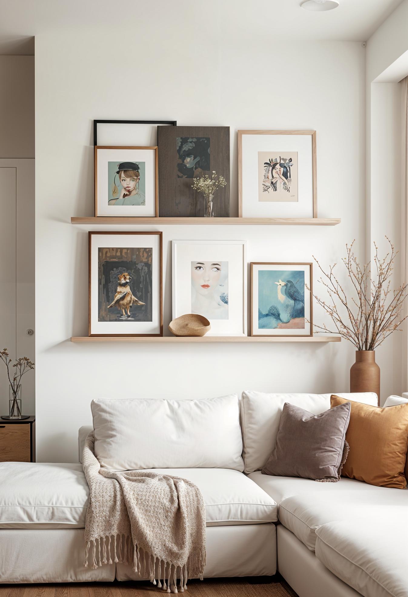 20 breathtaking living room wall decoration ideas 9 2. Floating art shelves display-3
