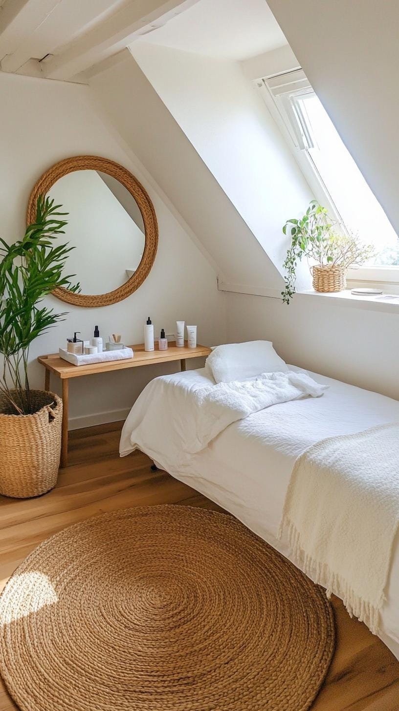 15 Genius Small attic bedroom ideas to maximize the room 13 4. Floating beauty table with mirror: a compact vanity that saves space and at the same time adds Elegance-1
