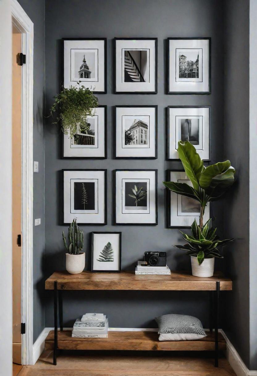 39 Chic Small Entrance Hall Ideas: Creative Solutions for Welcoming Spaces 3 1. Floating Shelf Gallery Wall-0