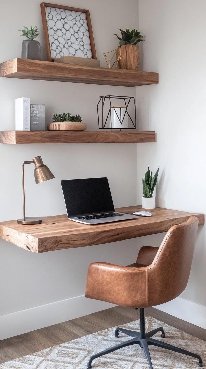 21 clever small office ideas for home and work areas 9 2. Floating desk with minimally assembled shelf-1