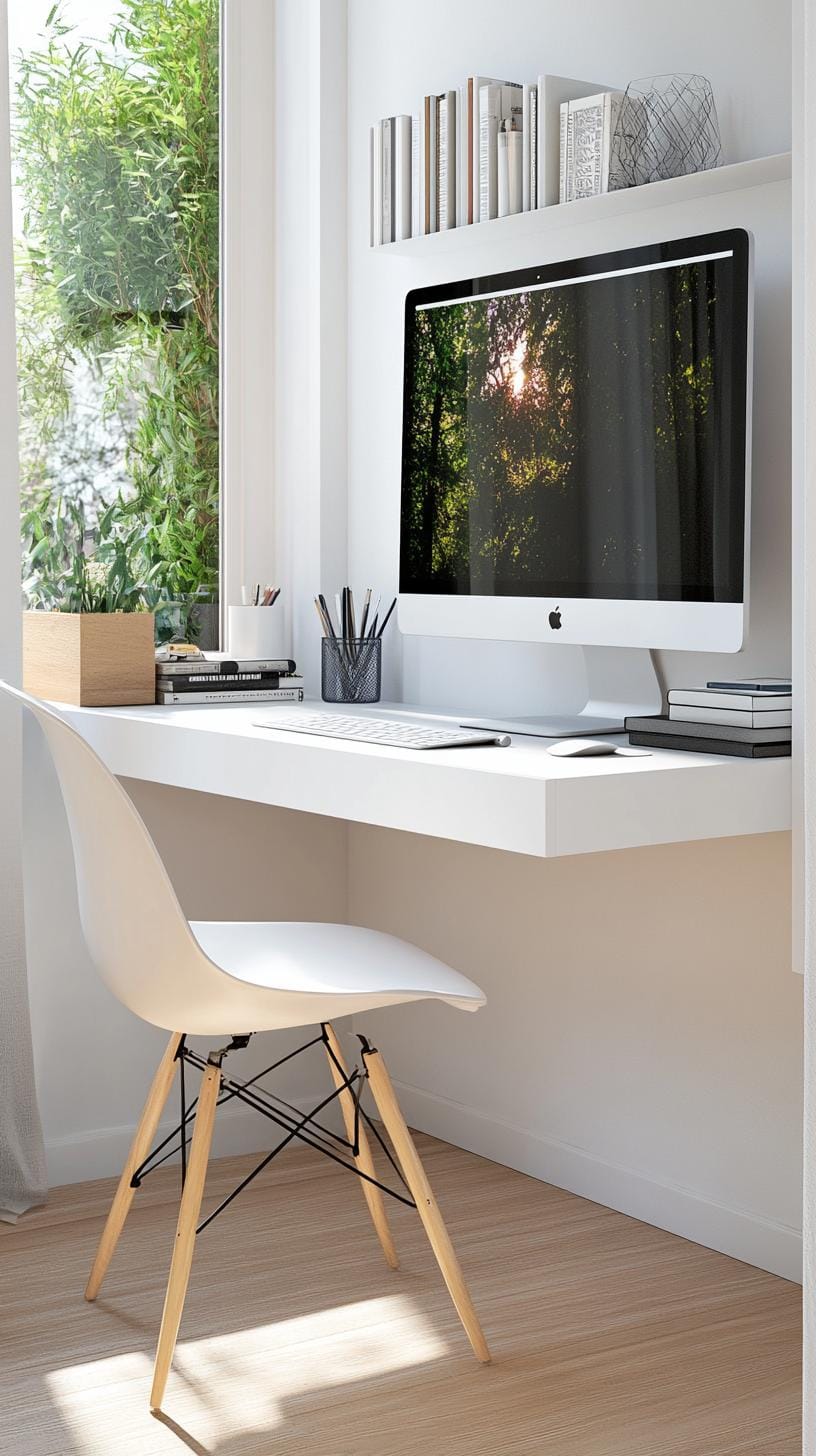 31 Home Office Ideas to Upgrade Your Work From Home Setup 7 2. Floating wall desk for small space efficiency-0