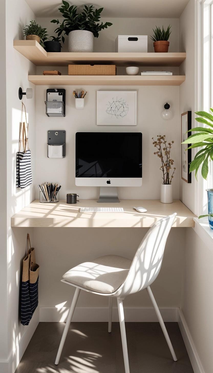 31 Home Office Ideas to Upgrade Your Work From Home Setup 10 2. Floating wall desk for small space efficiency-3
