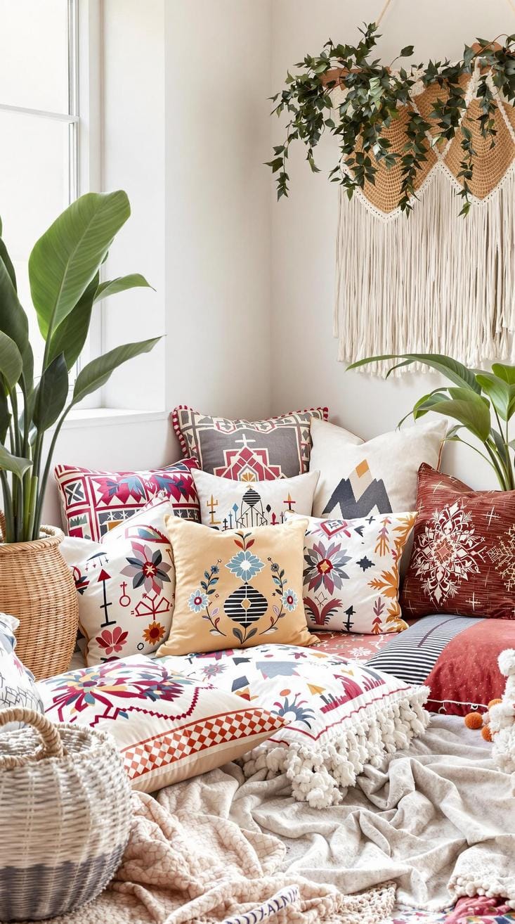 20 beautiful Boho bedroom for teenagers: ideas for 2025 15 5. Base pillow corner: Arrange Bohemian embroidered floor pillows for a cool meeting point and emphasize the relaxed luxury-0.