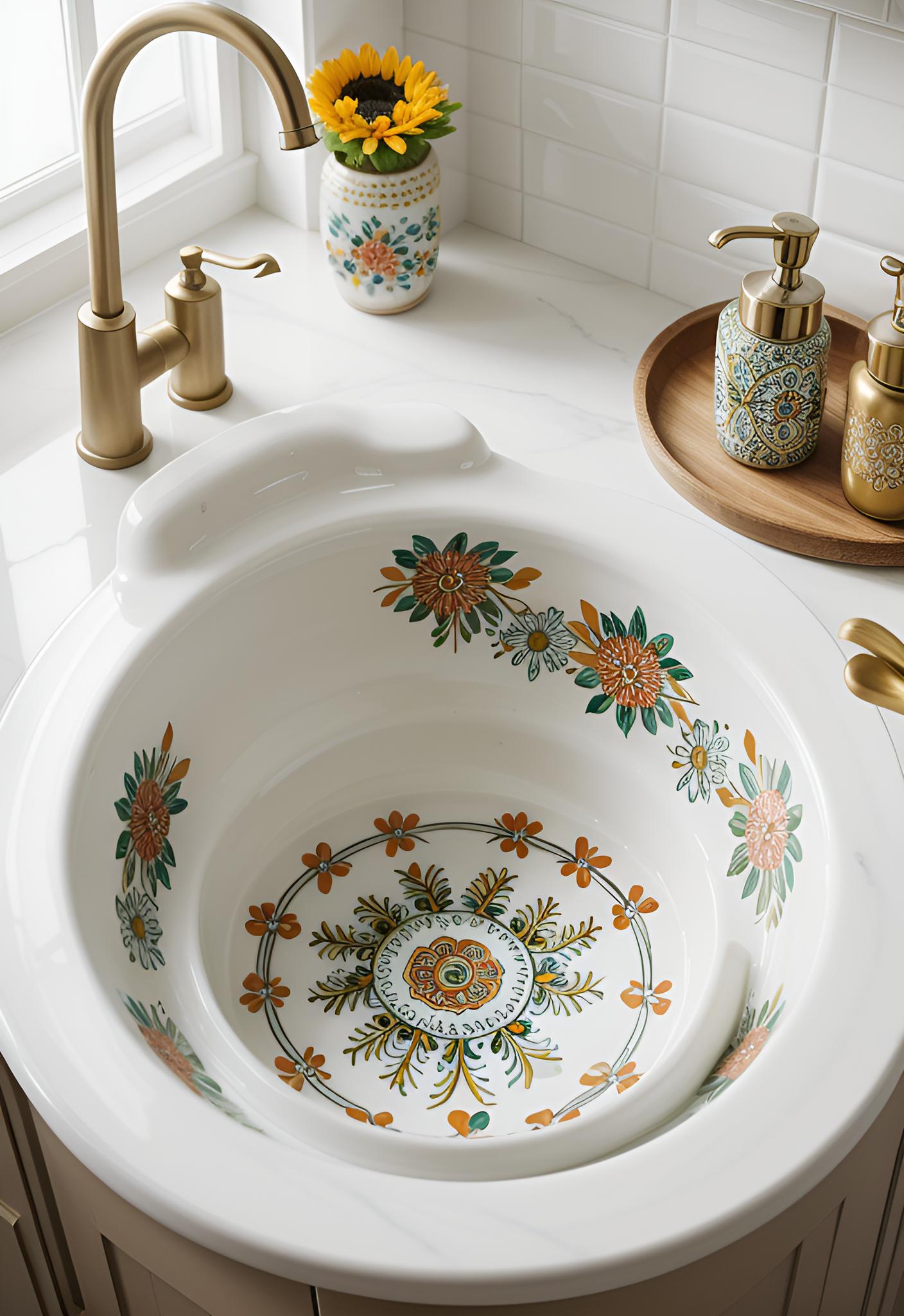43 Inspiring Kitchen Decor Ideas: Stylish and Functional Accents 23 15. Floral Ceramic Sink Inspiration-1